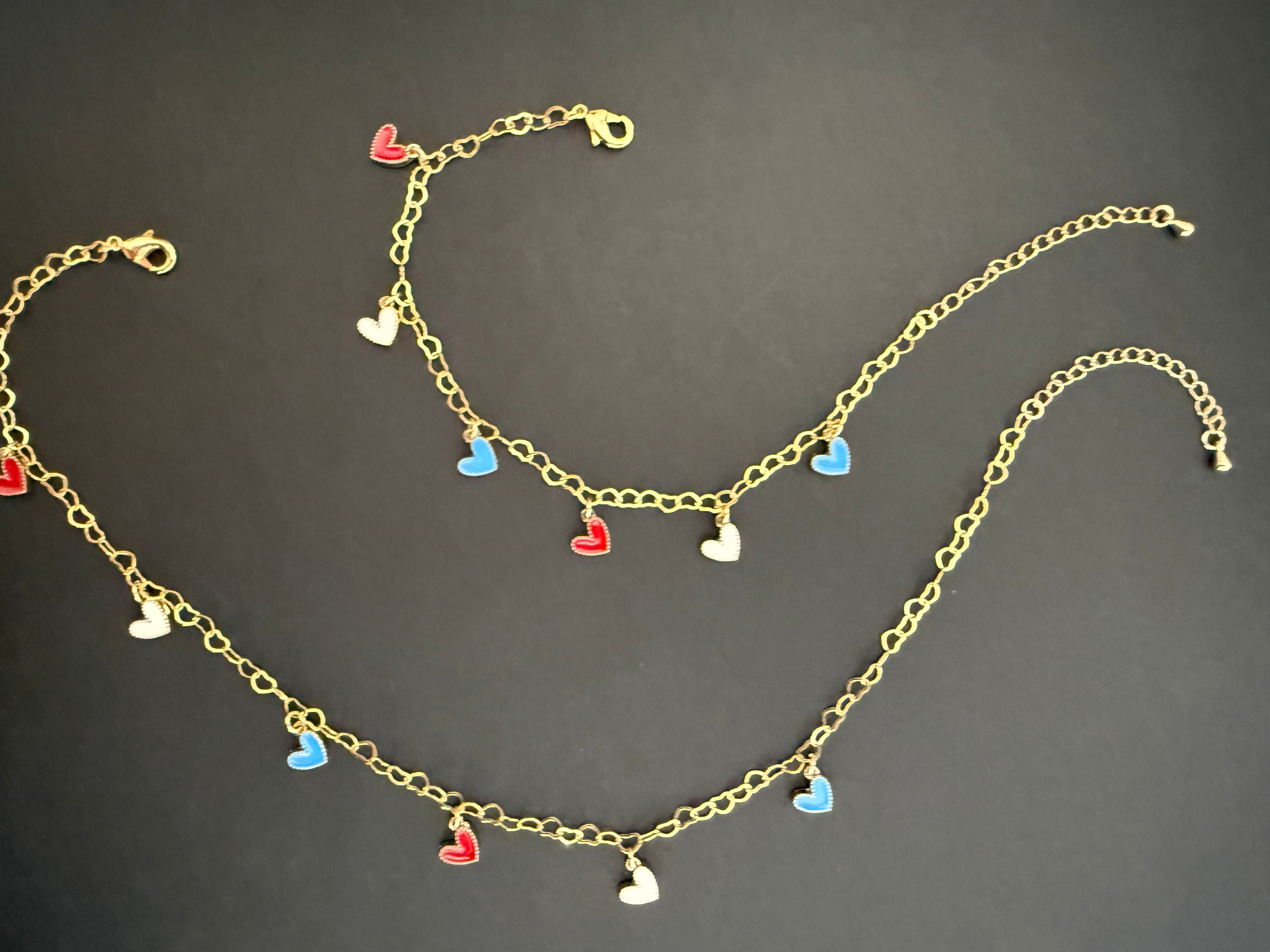 Red, White & Blue Heart Anklet (matching bracelet & keychain available)
