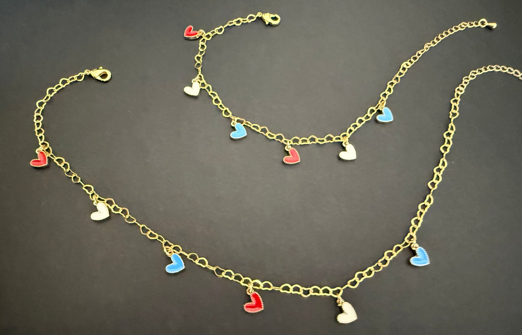 Red, White & Blue Heart Anklet (matching bracelet & keychain available)