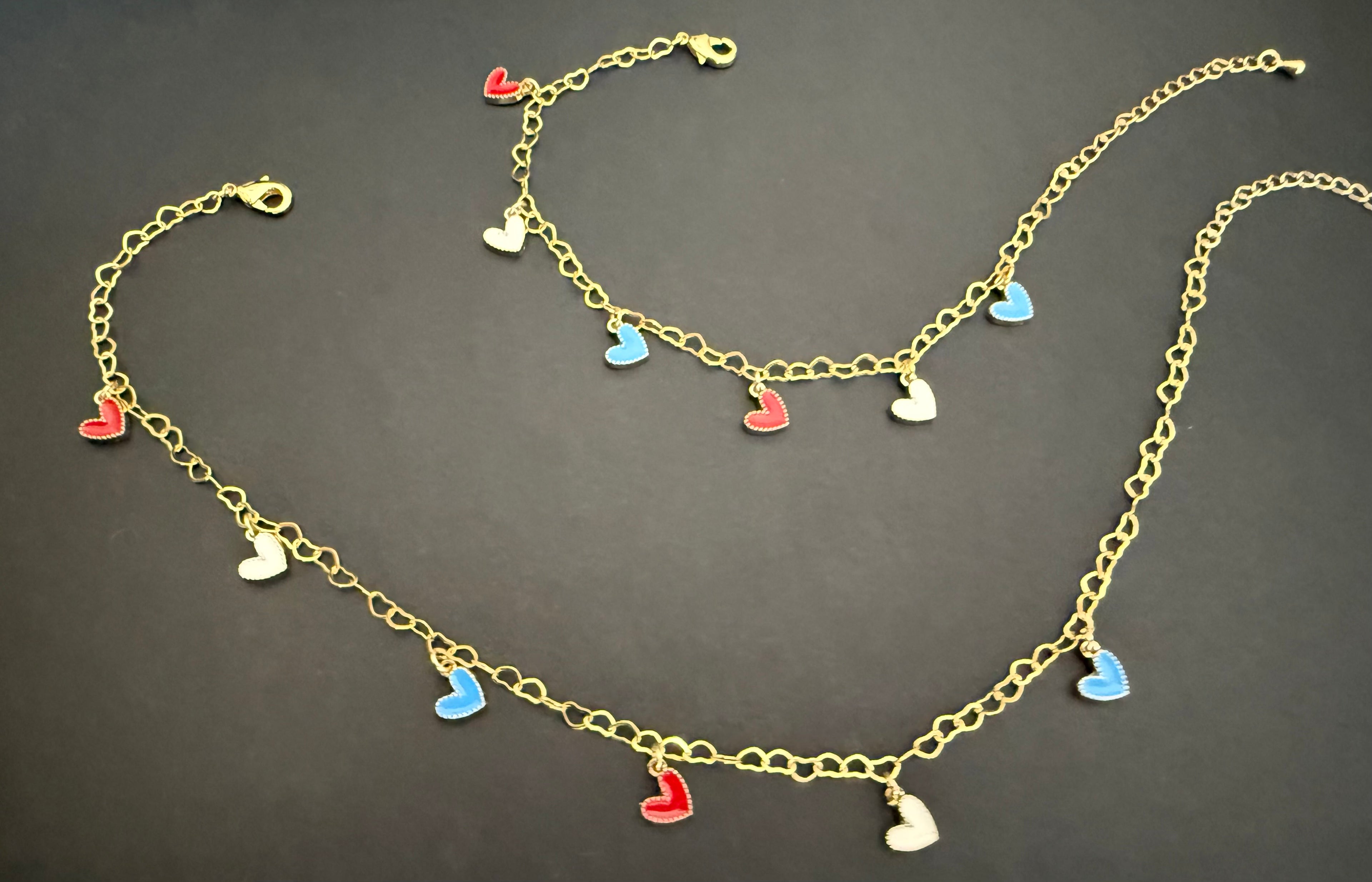 Red, White & Blue Heart Anklet (matching bracelet & keychain available)