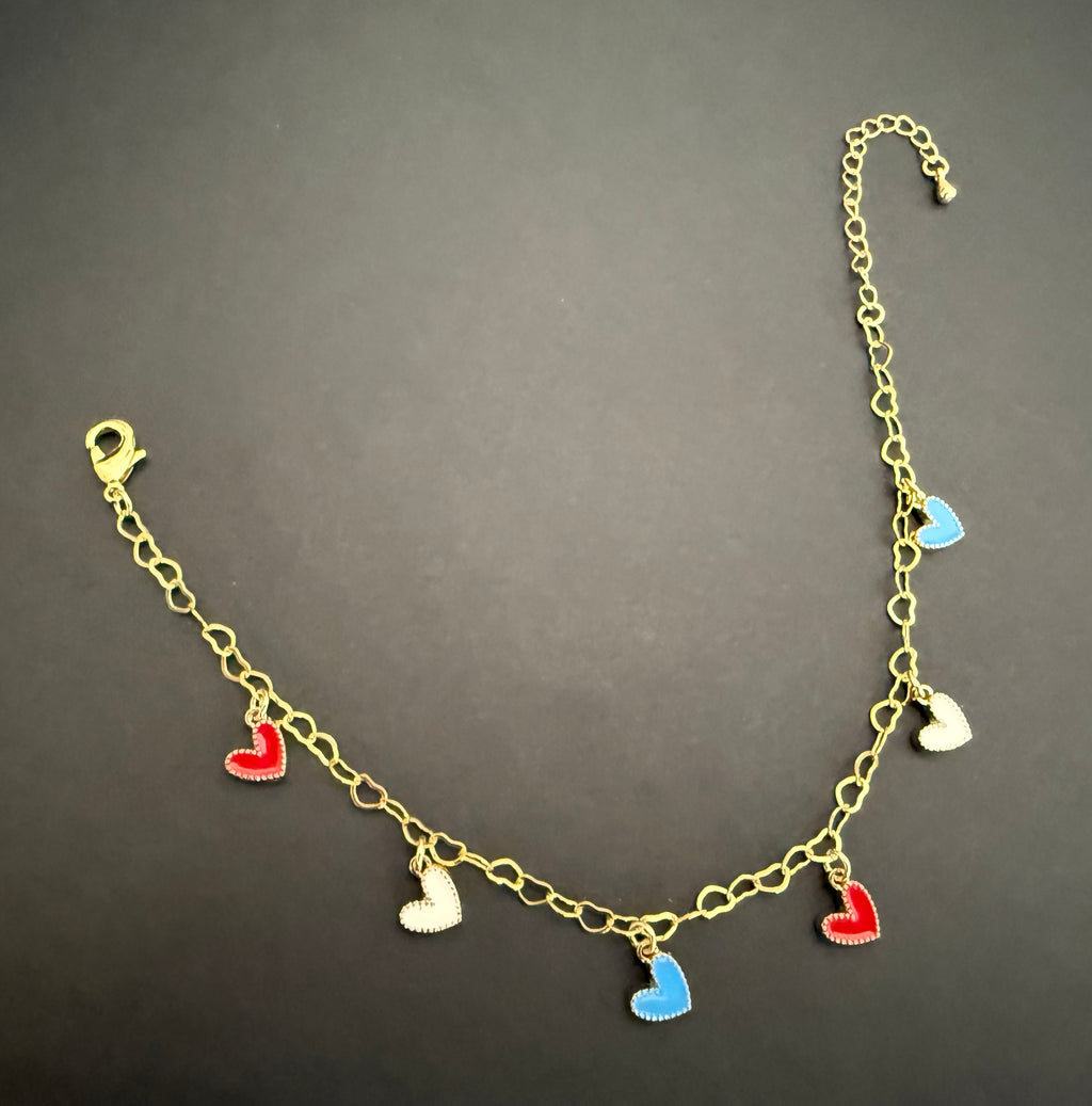 Red, White & Blue Heart Bracelet (matching anklet & keychain available)
