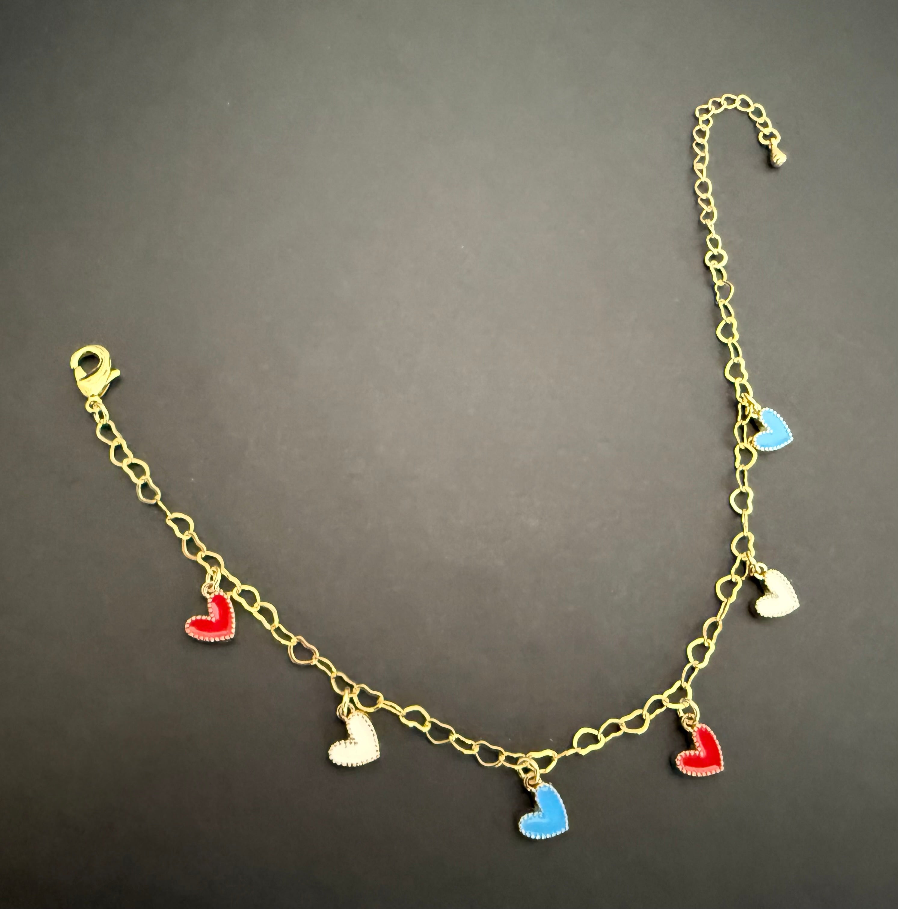 Red, White & Blue Heart Bracelet (matching anklet & keychain available)
