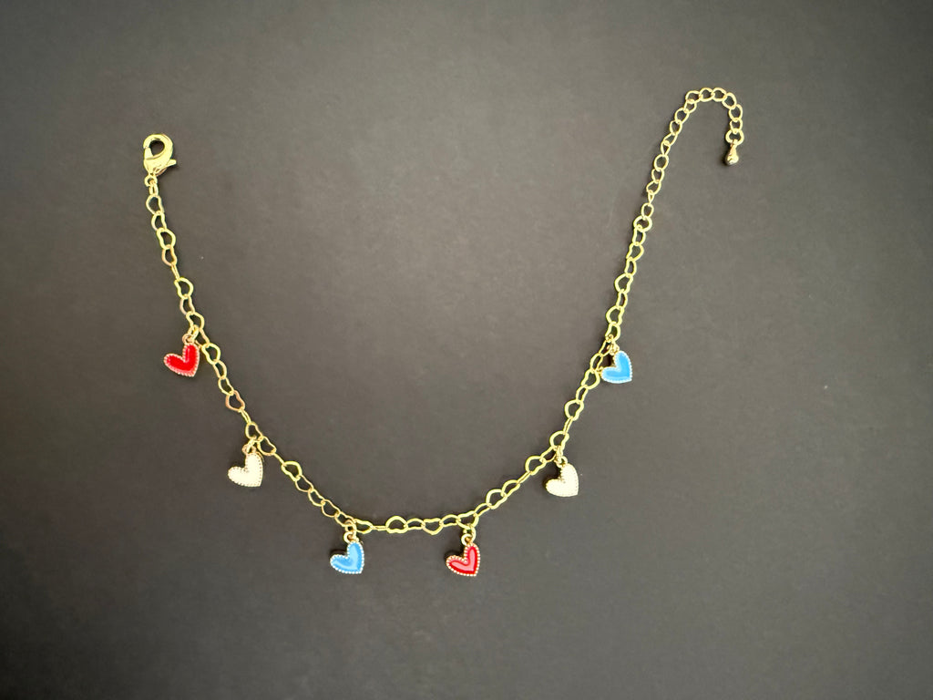Red, White & Blue Heart Bracelet (matching anklet & keychain available)