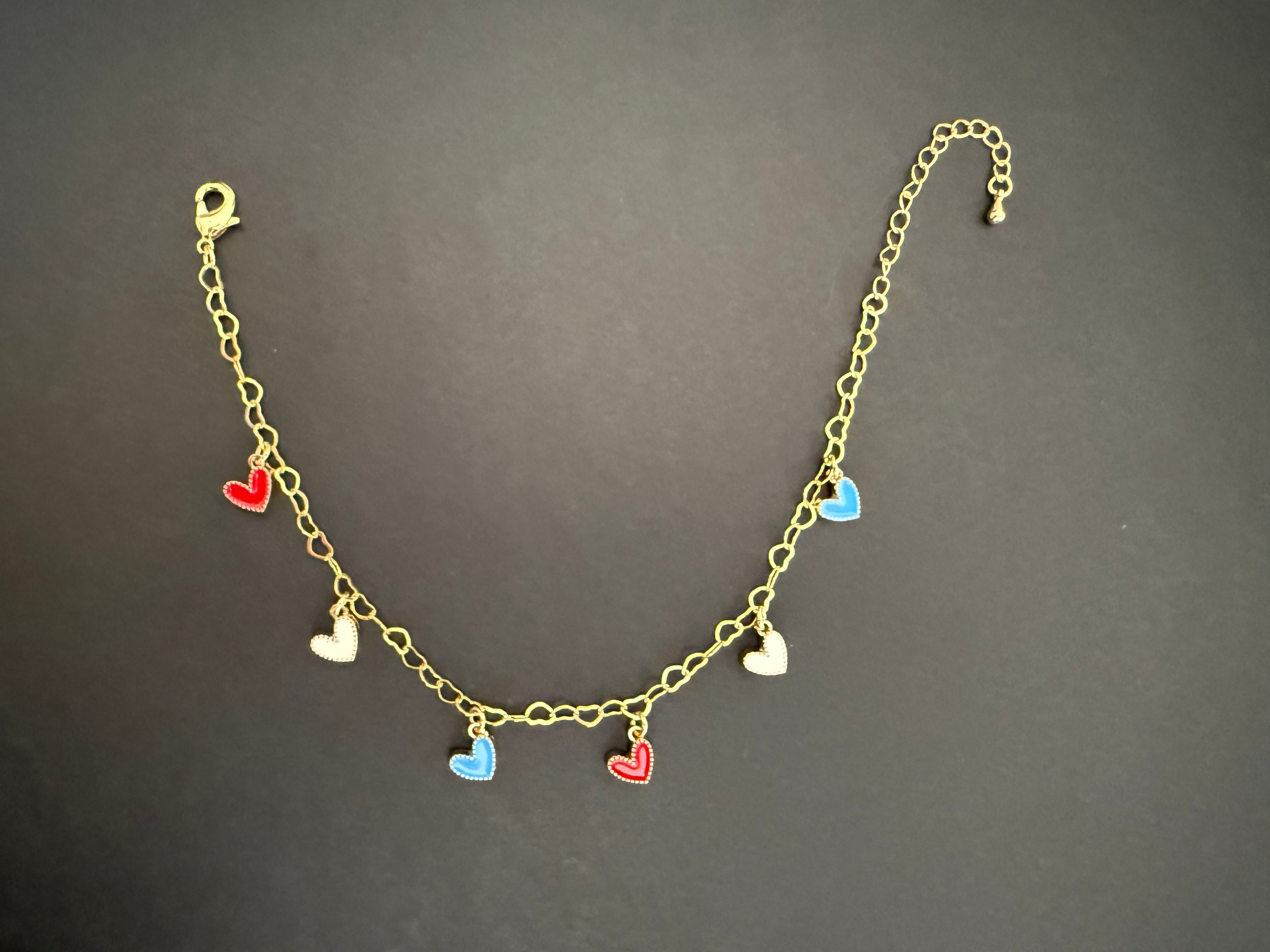 Red, White & Blue Heart Bracelet (matching anklet & keychain available)