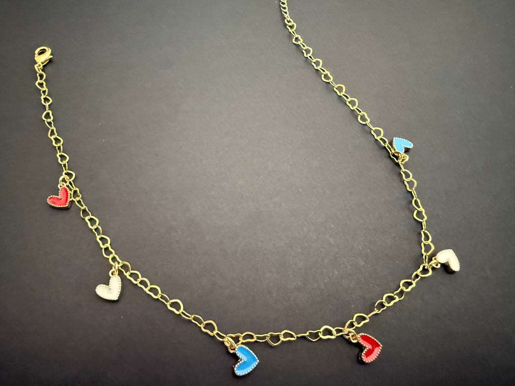 Red, White & Blue Heart Anklet (matching bracelet & keychain available)