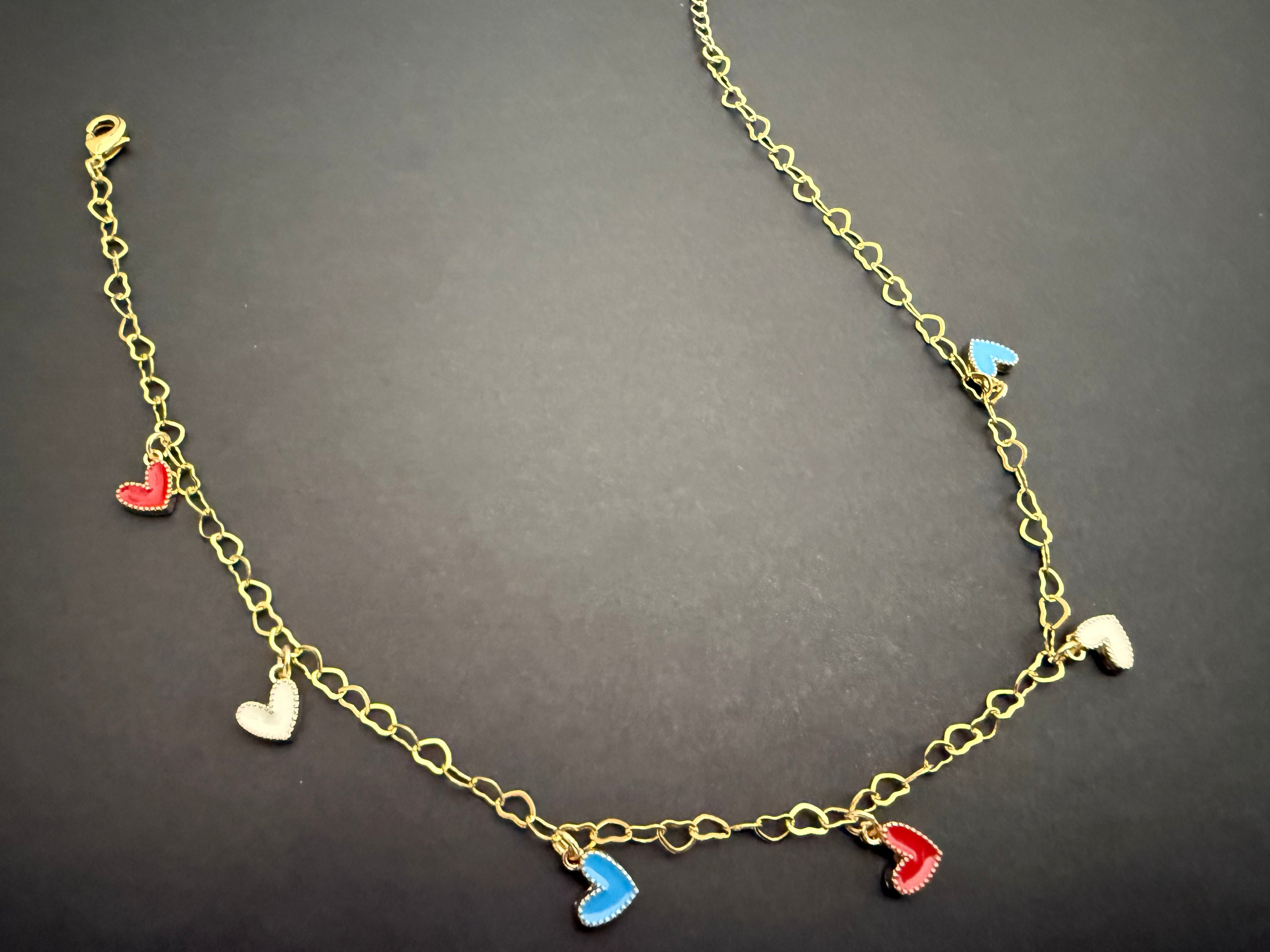 Red, White & Blue Heart Anklet (matching bracelet & keychain available)