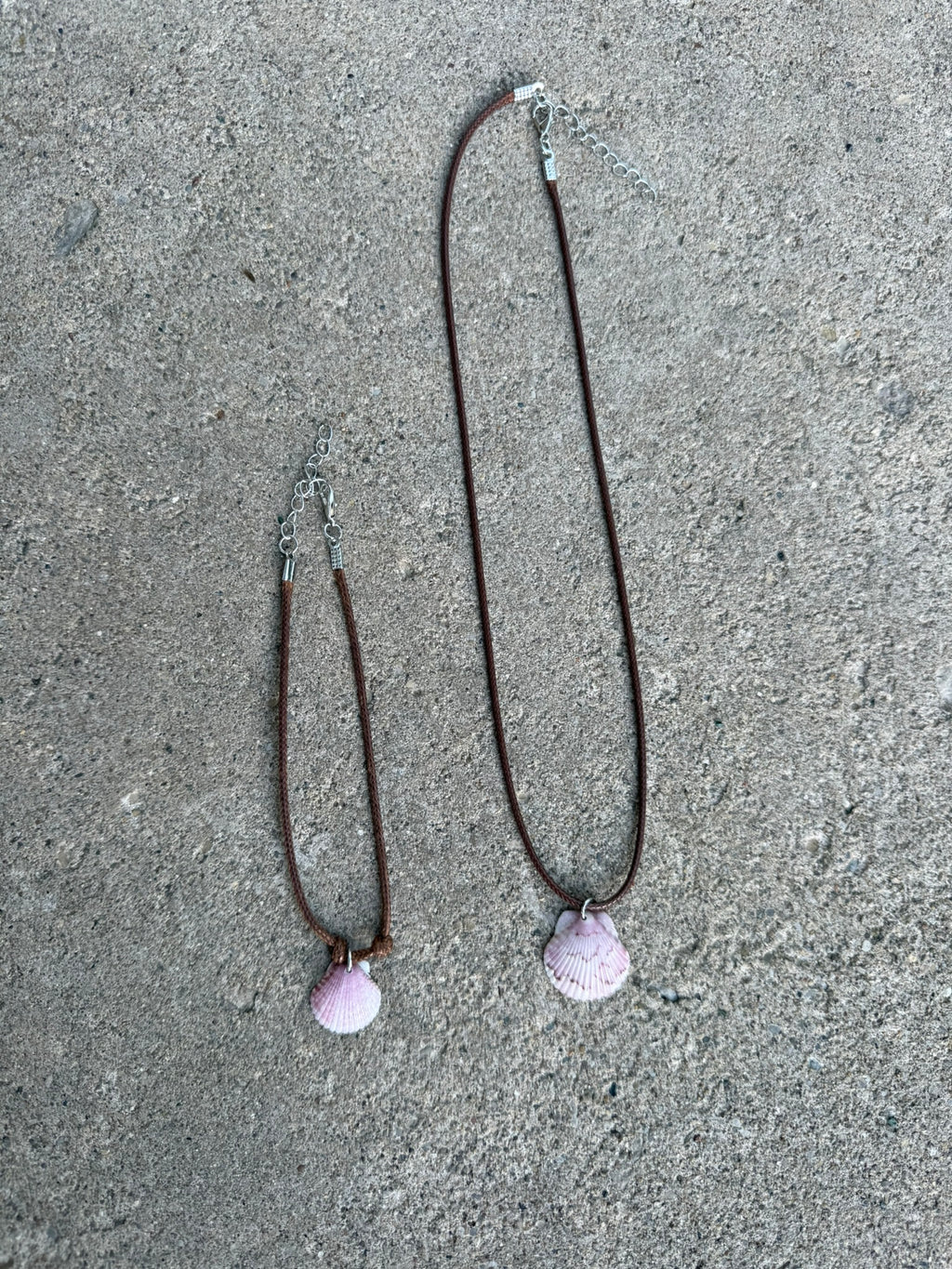 Necklace (set option) ~ Pink Shell, Brown Cord