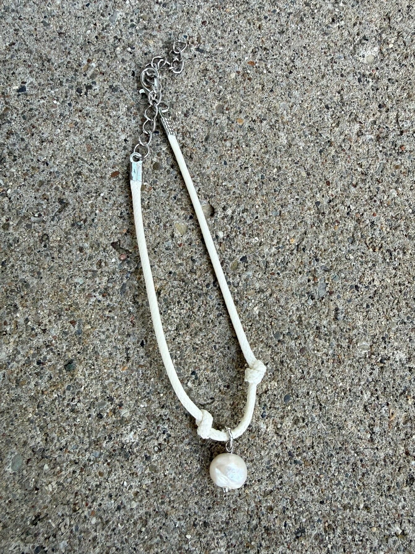 Pearl Bead, White Cord Bracelet/Anklet