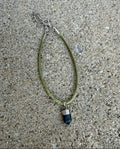 Dark Blue Gemstone Pendant, Bracelet ~ Green Cord Rope