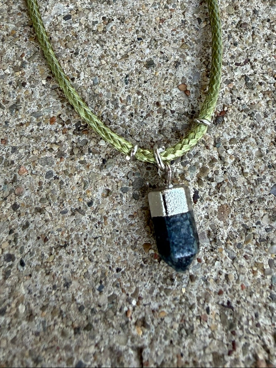Dark Blue Gemstone Pendant, Bracelet ~ Green Cord Rope