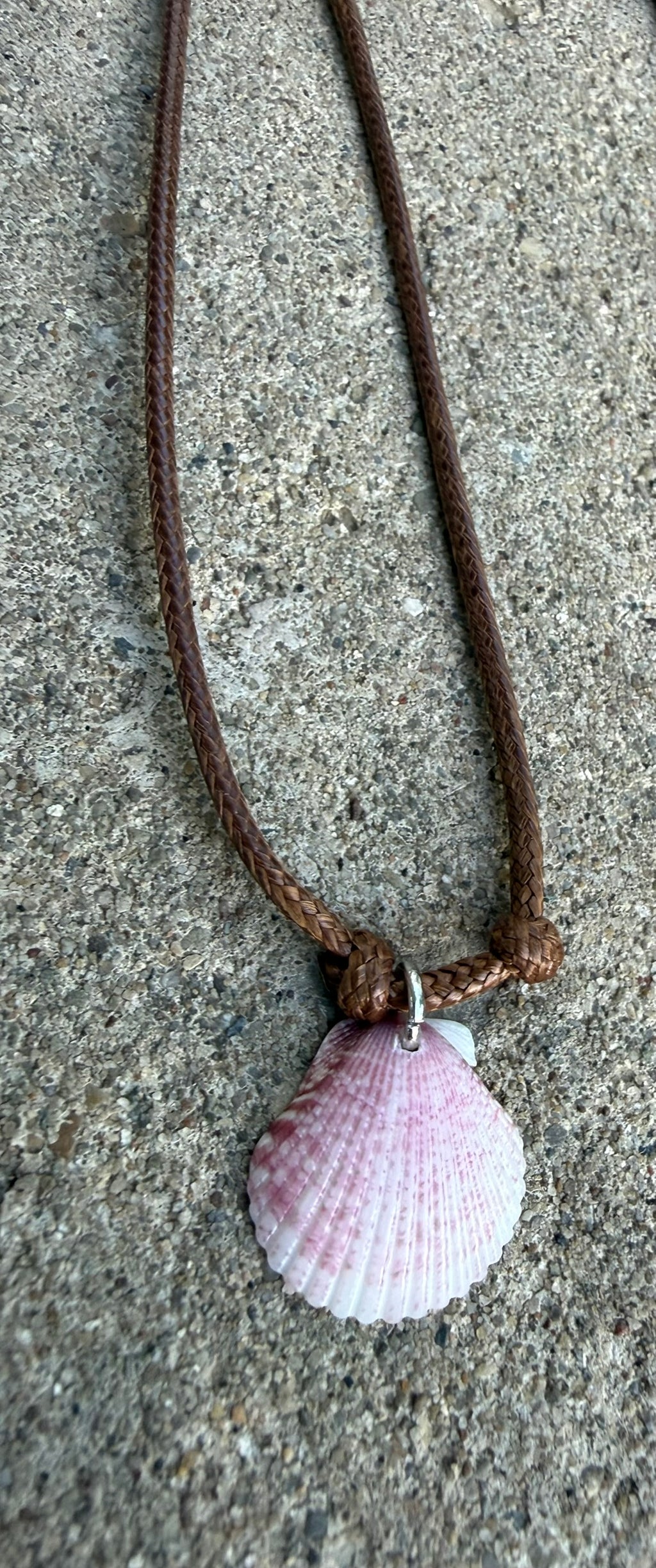 Necklace (set option) ~ Pink Shell, Brown Cord