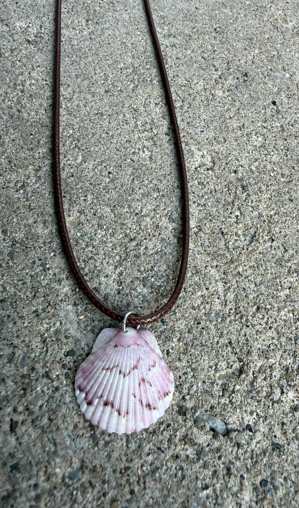 Necklace (set option) ~ Pink Shell, Brown Cord