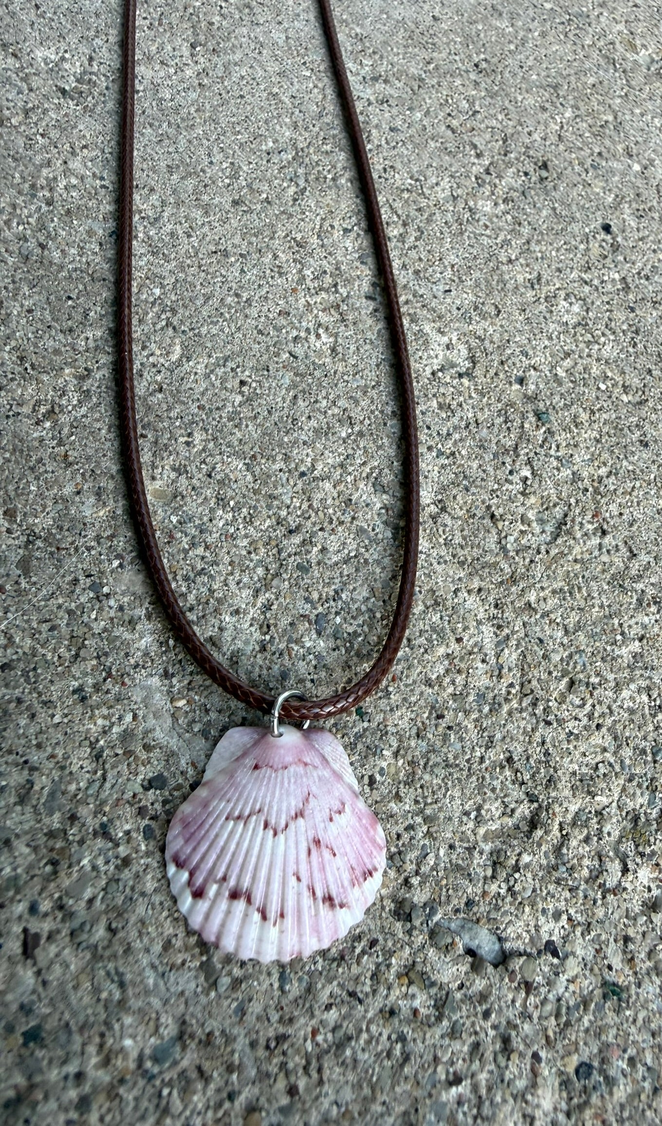 Necklace (set option) ~ Pink Shell, Brown Cord