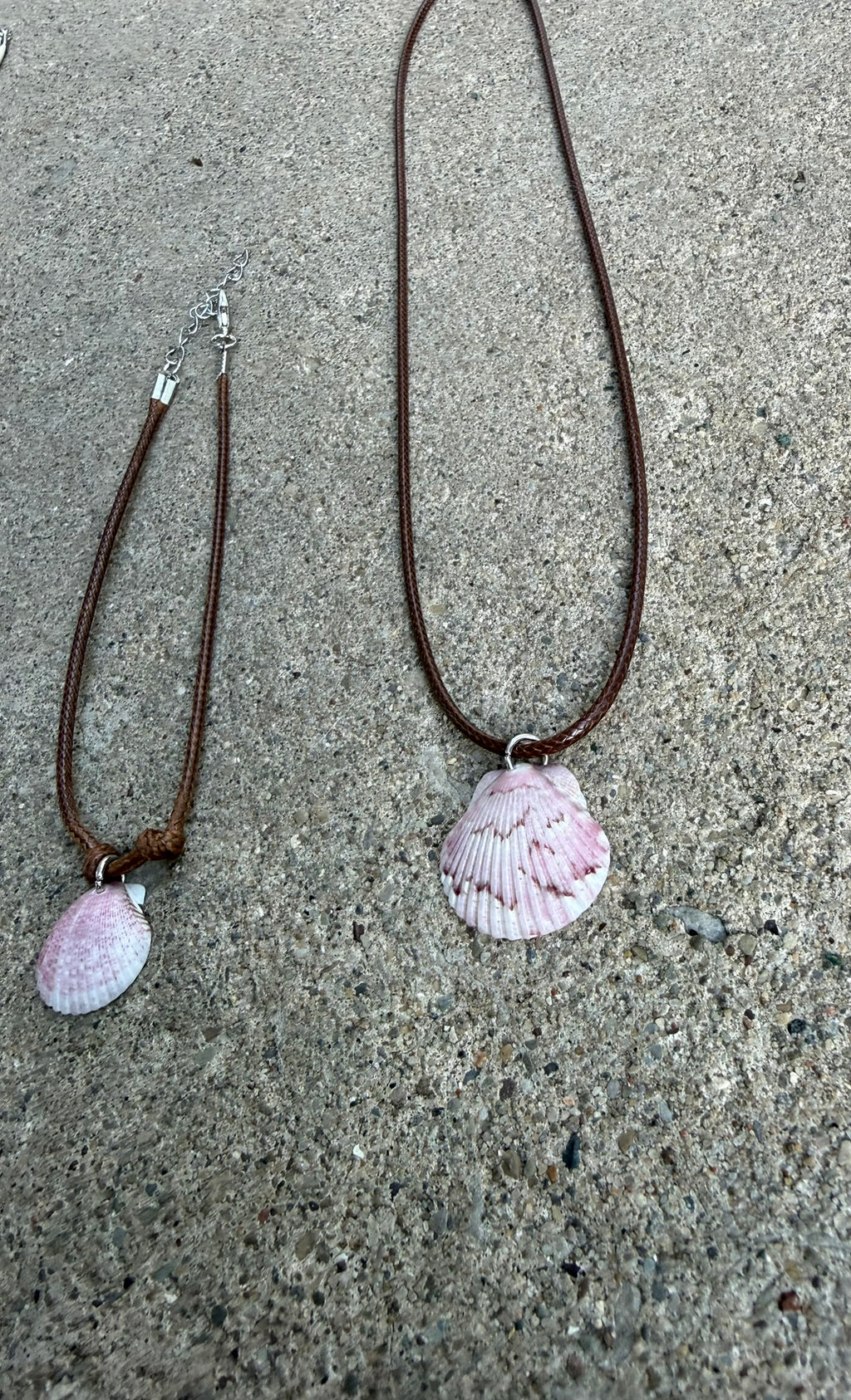 Necklace (set option) ~ Pink Shell, Brown Cord