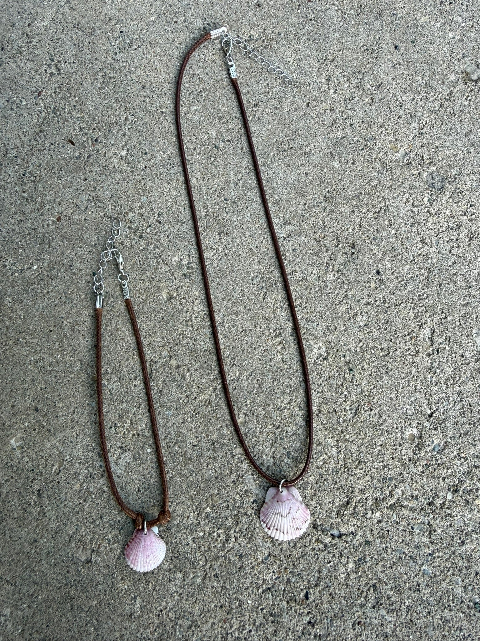 Bracelet/Anklet ~ Pink Shell, Brown Cord (set option)