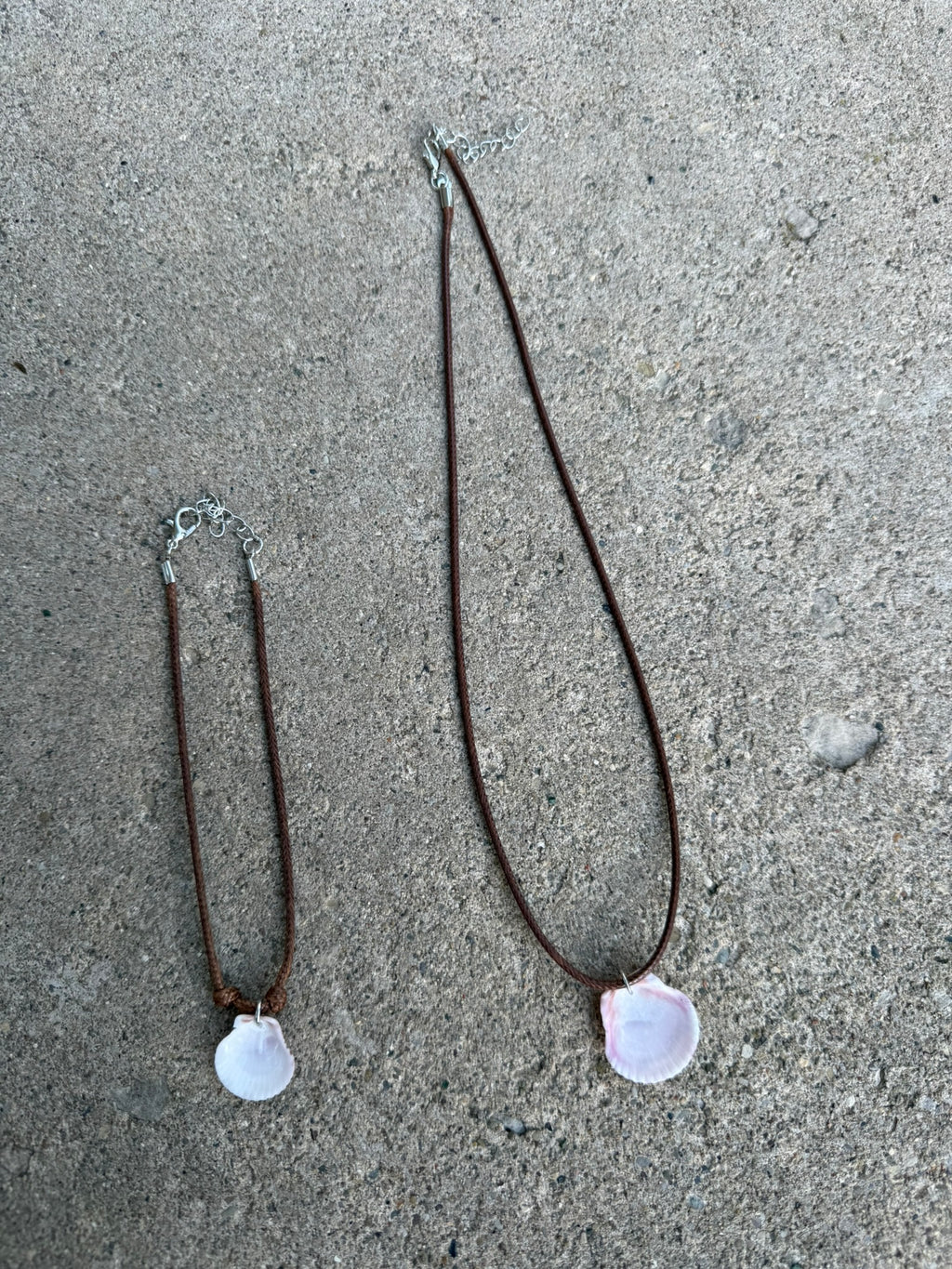 Necklace (set option) ~ Pink Shell, Brown Cord