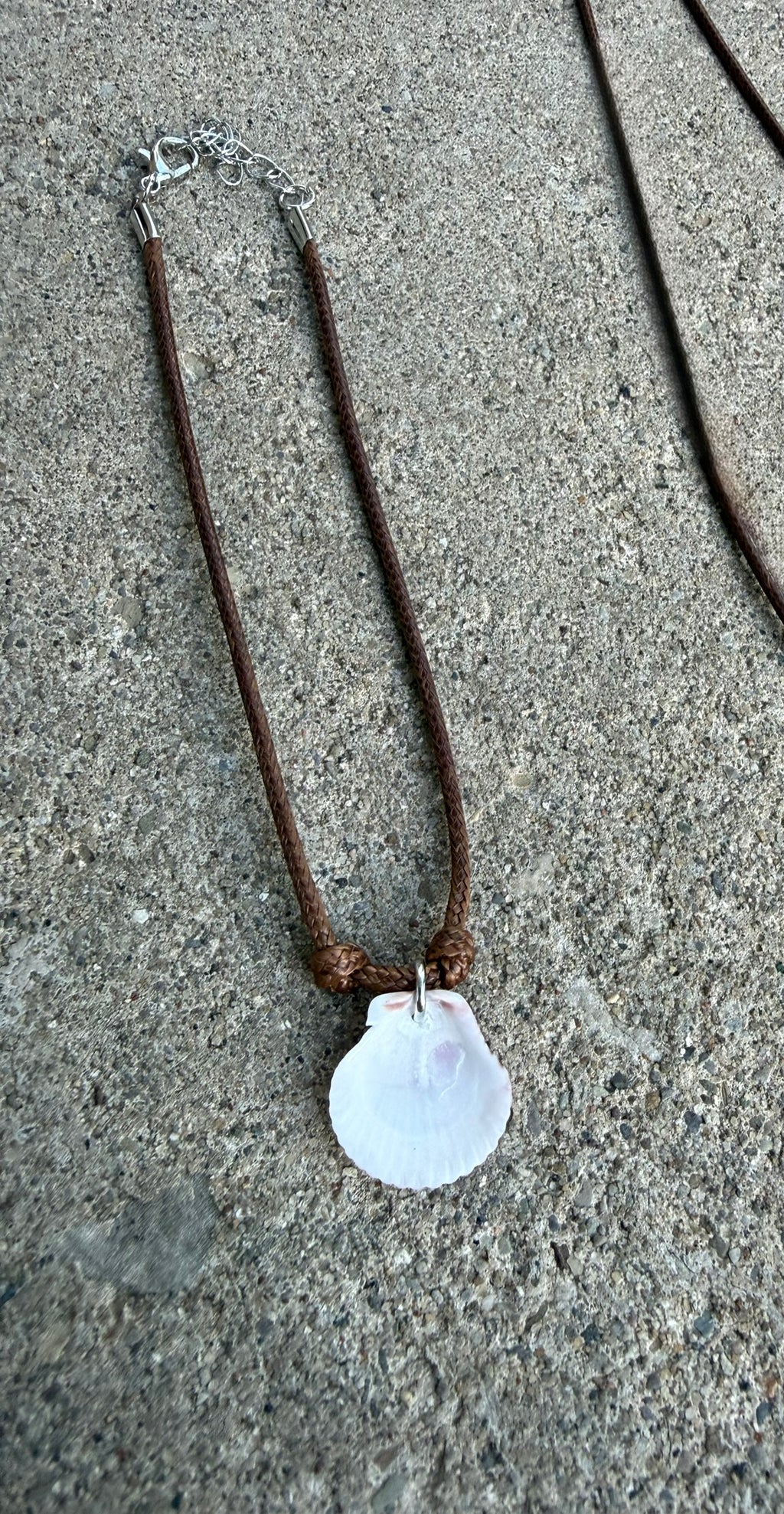 Necklace (set option) ~ Pink Shell, Brown Cord