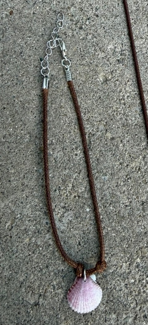 Necklace (set option) ~ Pink Shell, Brown Cord