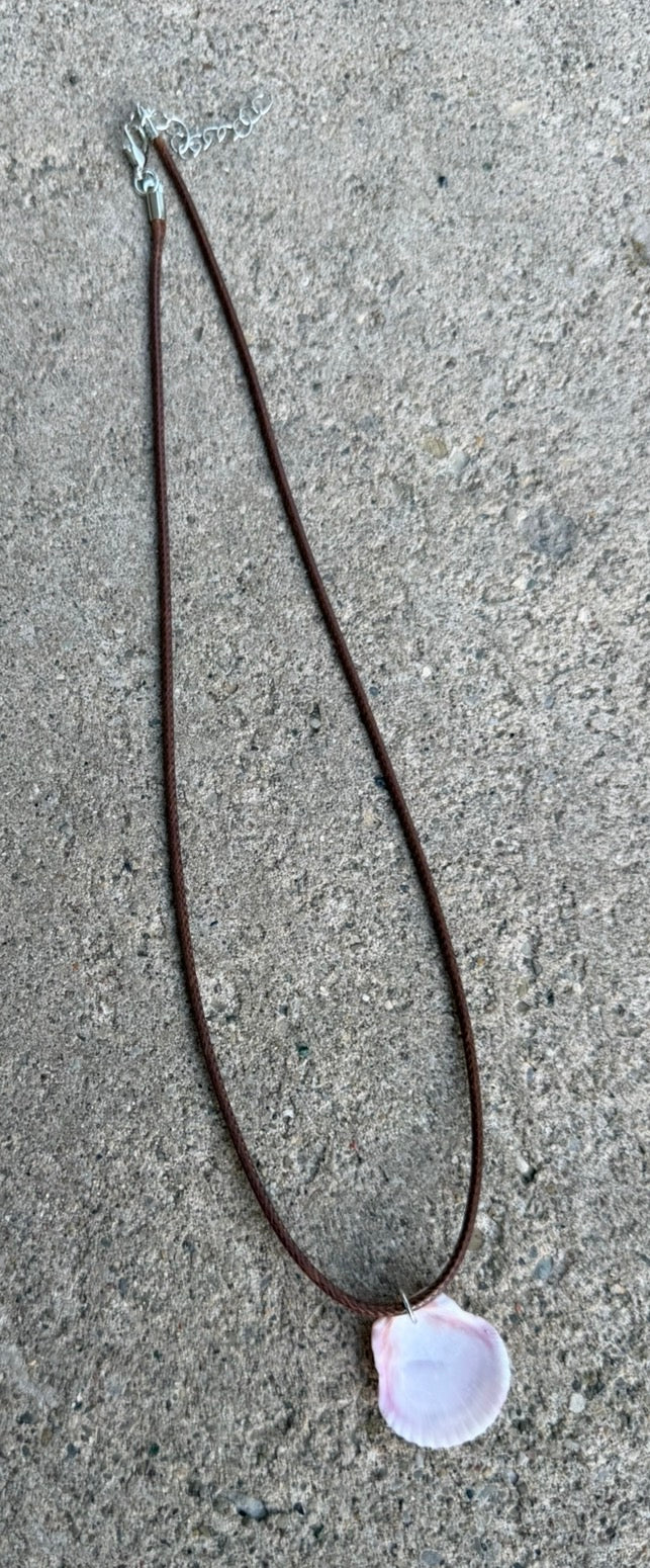 Necklace (set option) ~ Pink Shell, Brown Cord