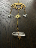 Gold Sun & Stars Suncatcher w Crystal Charm