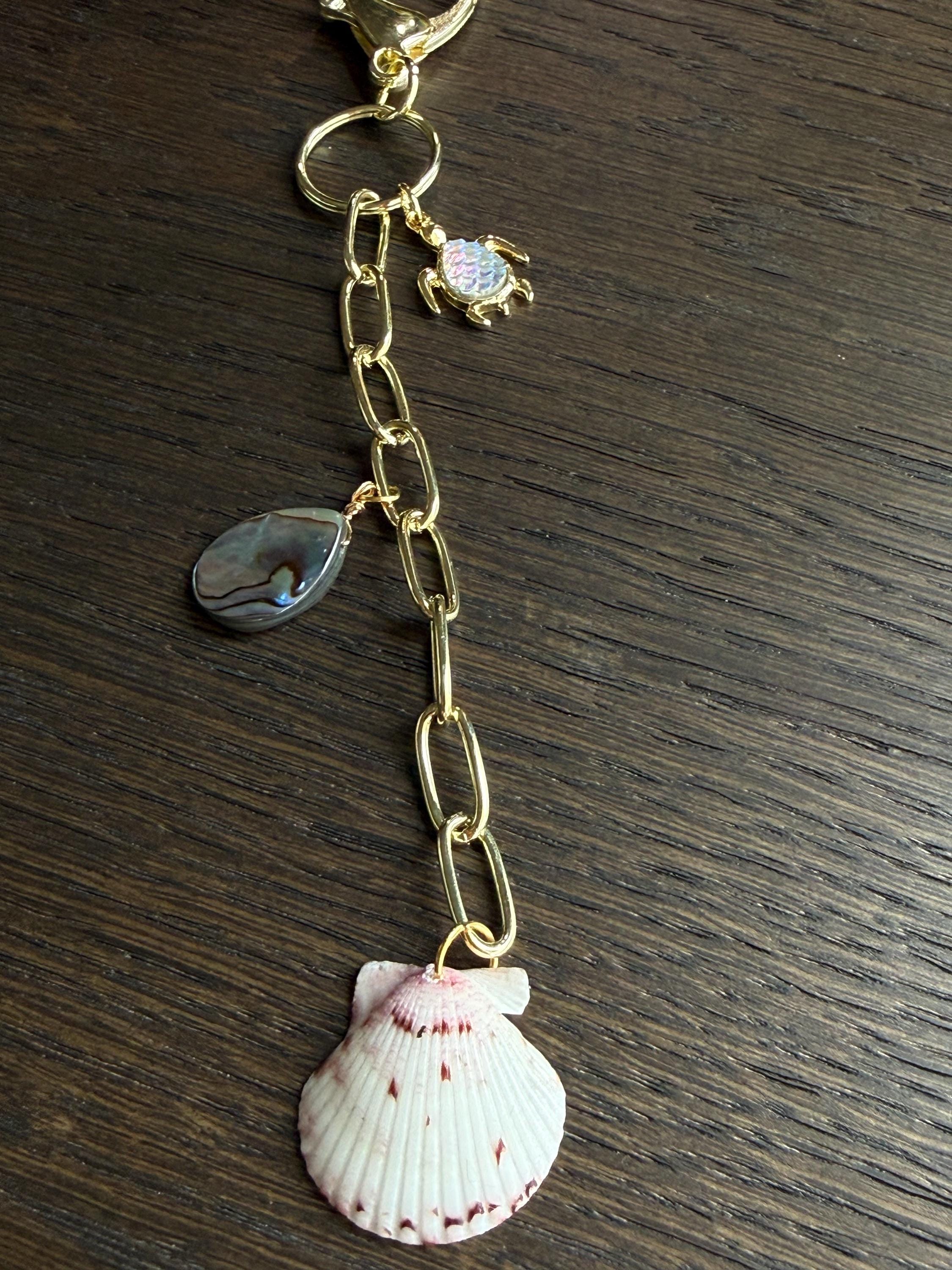 Scallop Shell & Turtle Charm for Keychain or Bag