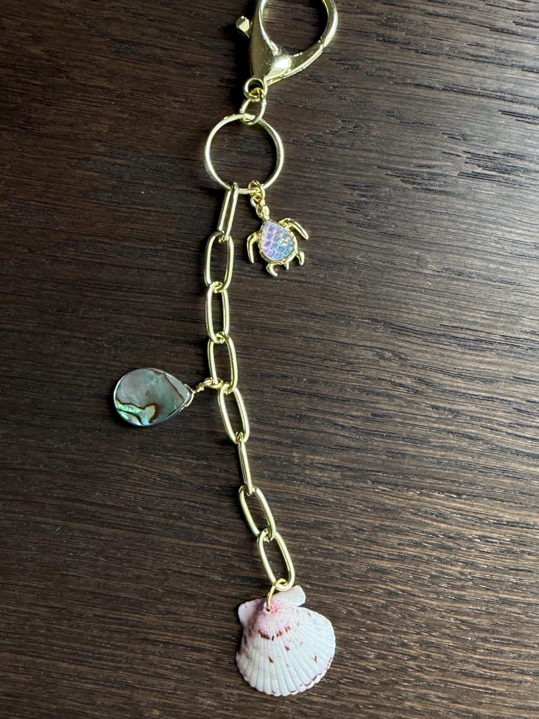 Scallop Shell & Turtle Charm for Keychain or Bag