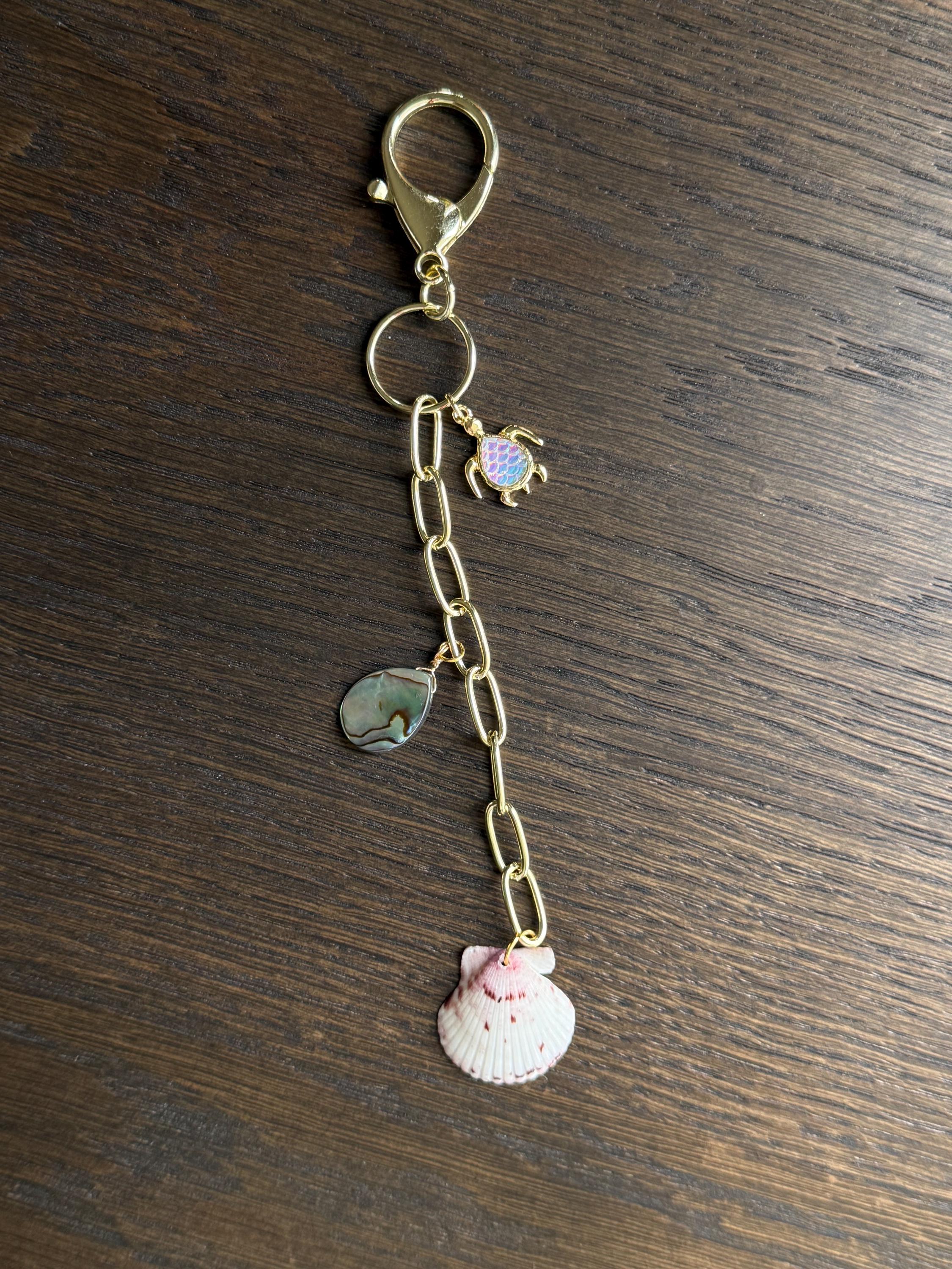 Scallop Shell & Turtle Charm for Keychain or Bag