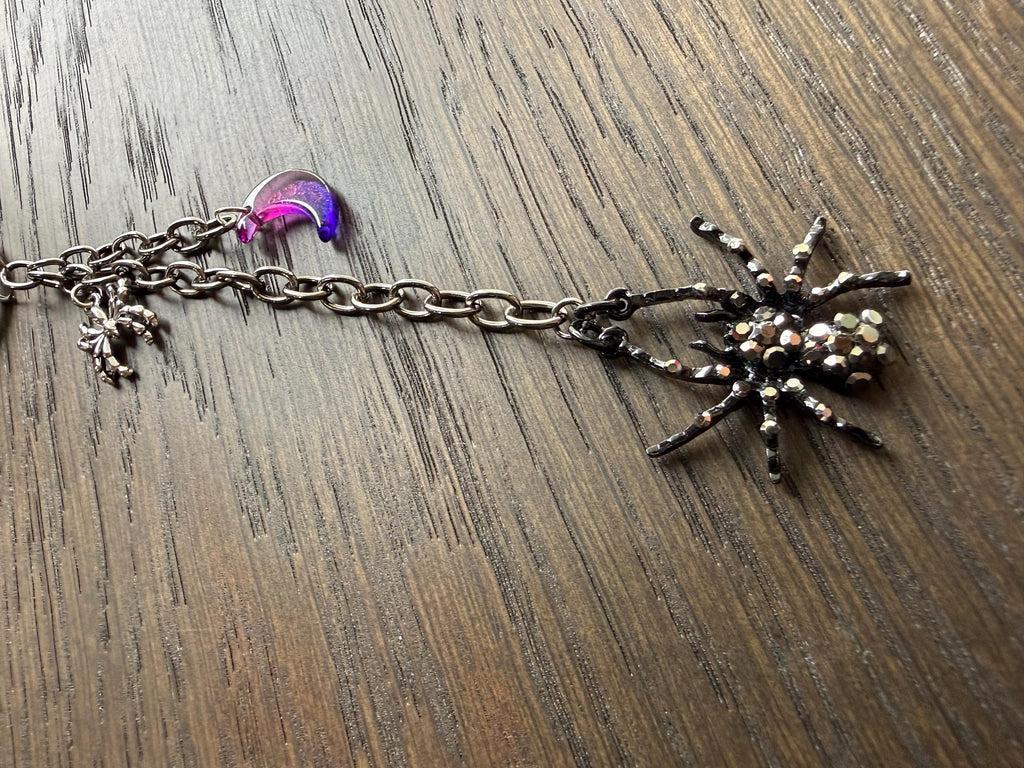 Black Rhinestone Spider w/ Moon, Bag Charm or Keychain … Perfect for your traveling bag!