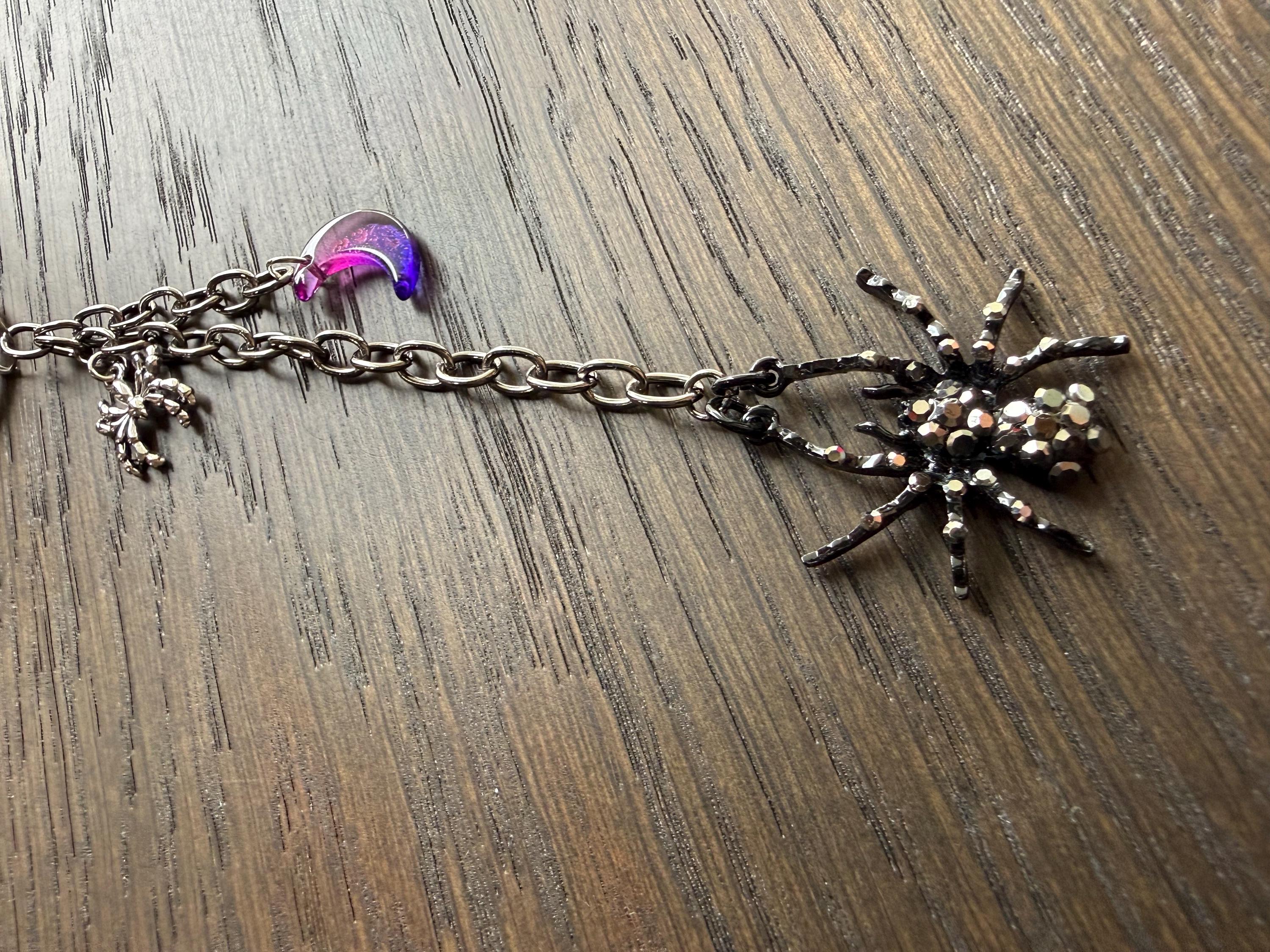 Black Rhinestone Spider w/ Moon, Bag Charm or Keychain … Perfect for your traveling bag!