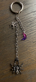 Black Rhinestone Spider w/ Moon, Bag Charm or Keychain … Perfect for your traveling bag!