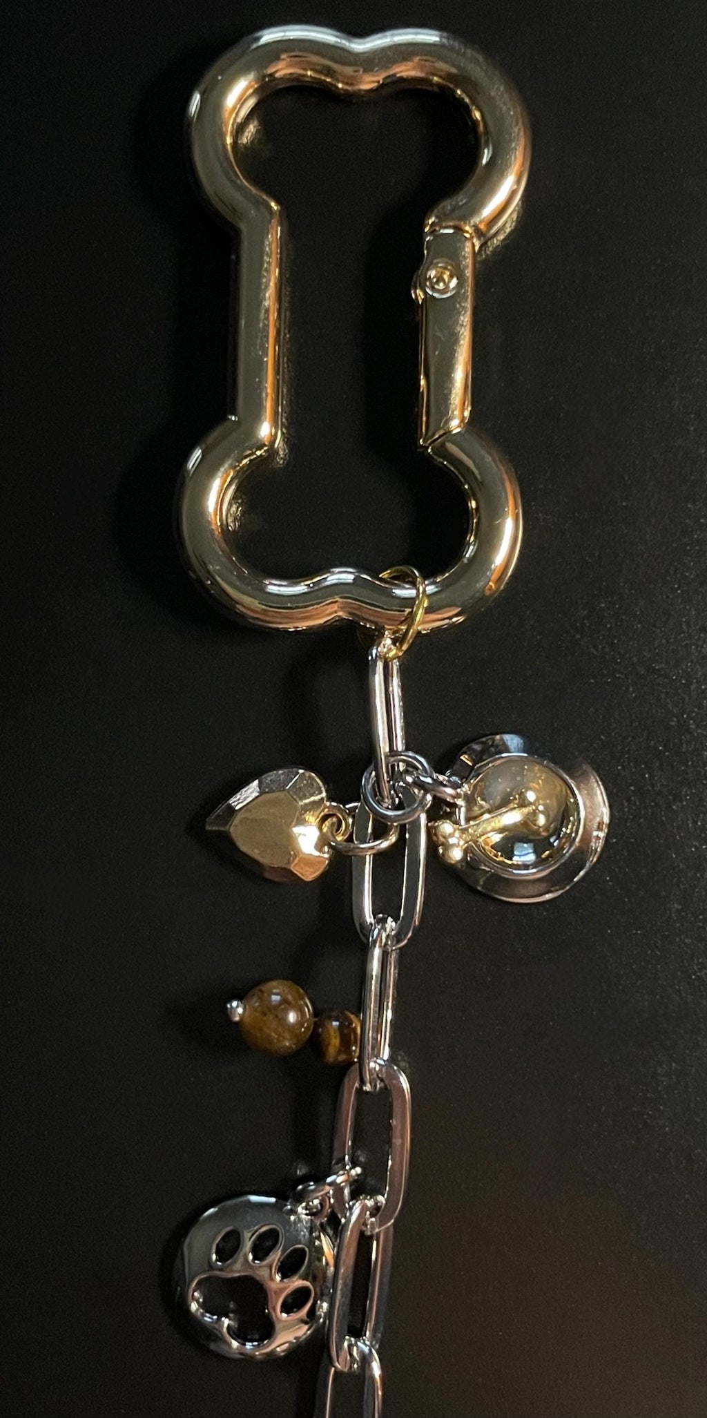 Puppy Paw Print Keychain, Dog Dish, Bone, Dog House, Brown Beads