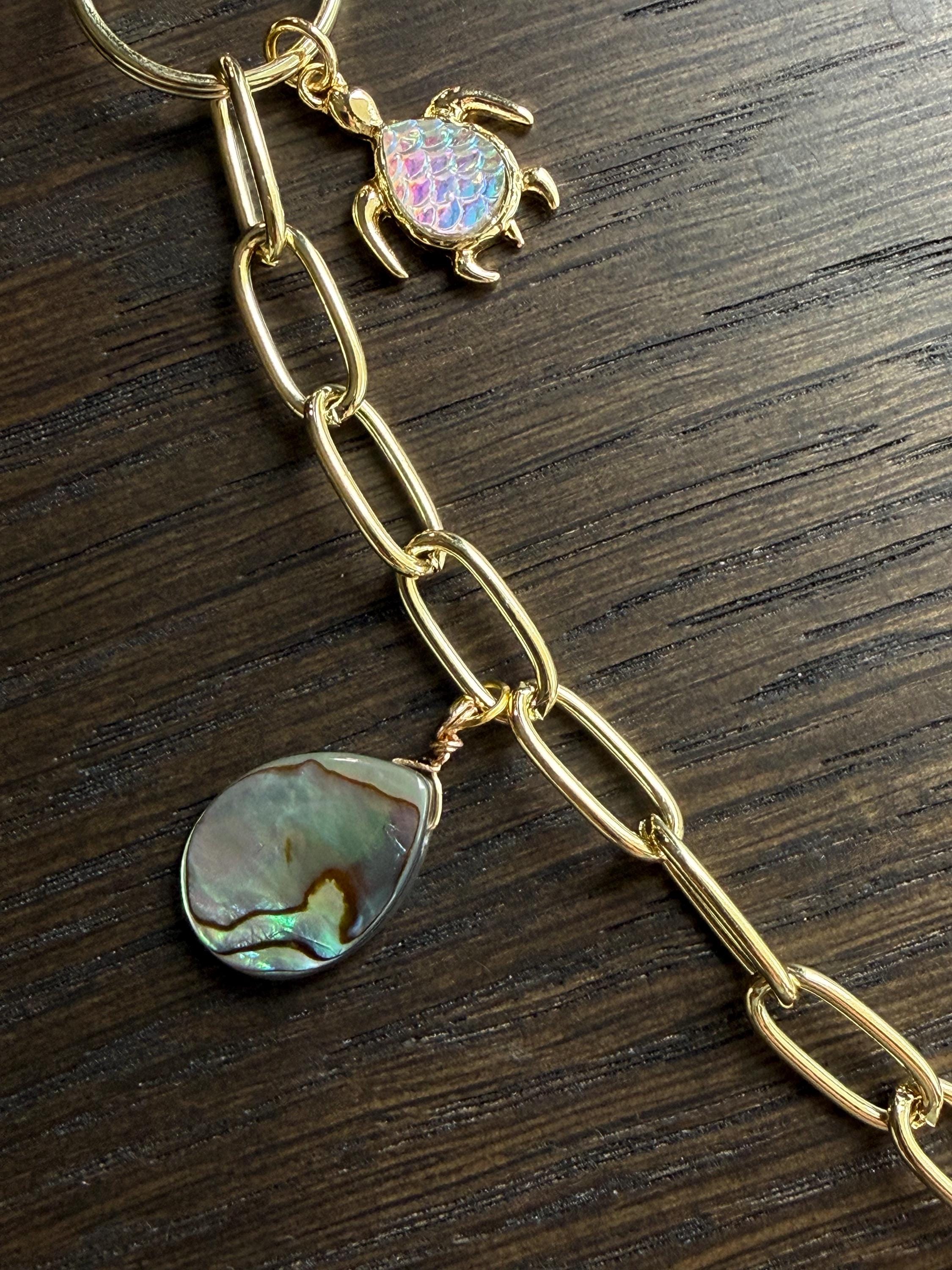 Scallop Shell & Turtle Charm for Keychain or Bag