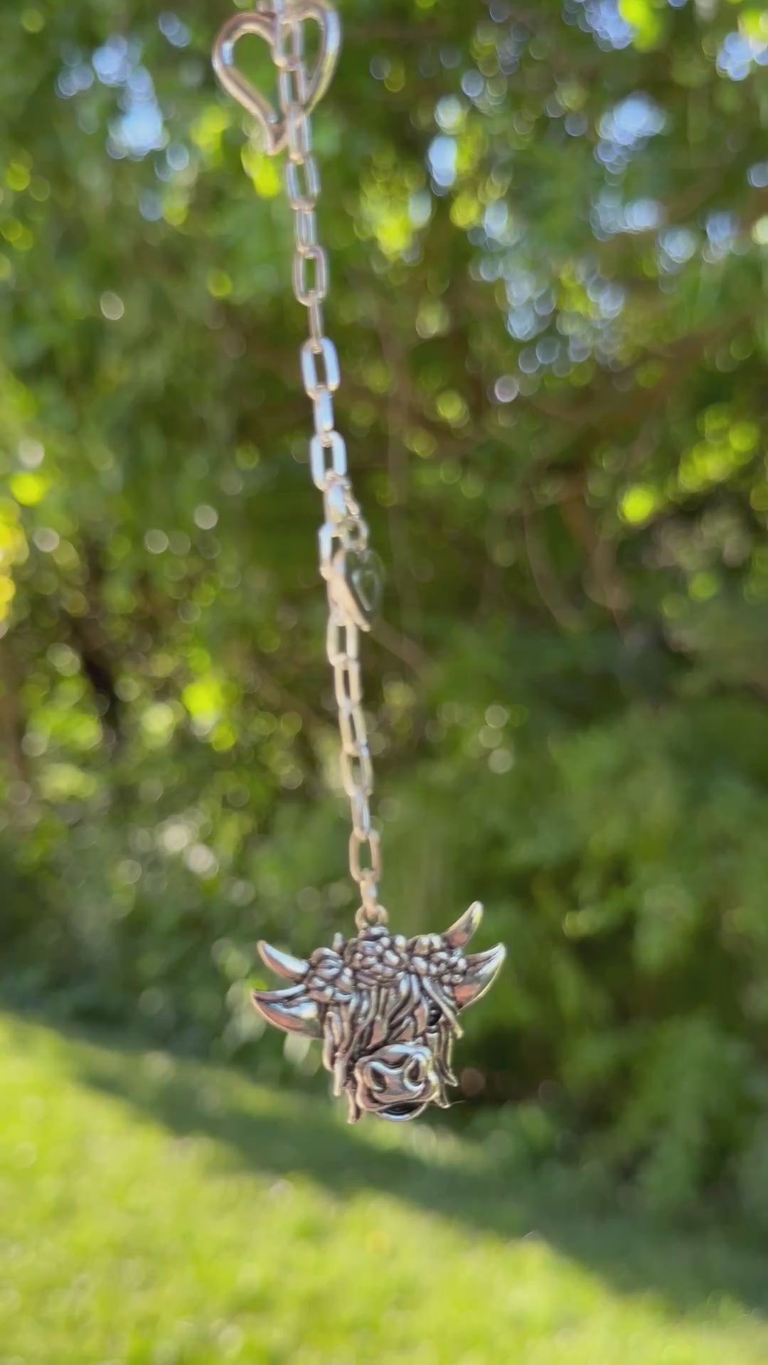 Highland Cow w/ Hearts Rearview Mirror Charm