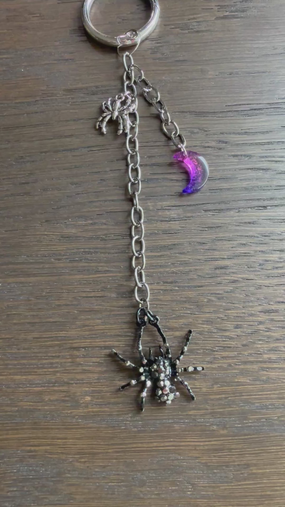 Black Rhinestone Spider w/ Moon, Bag Charm or Keychain … Perfect for your traveling bag!